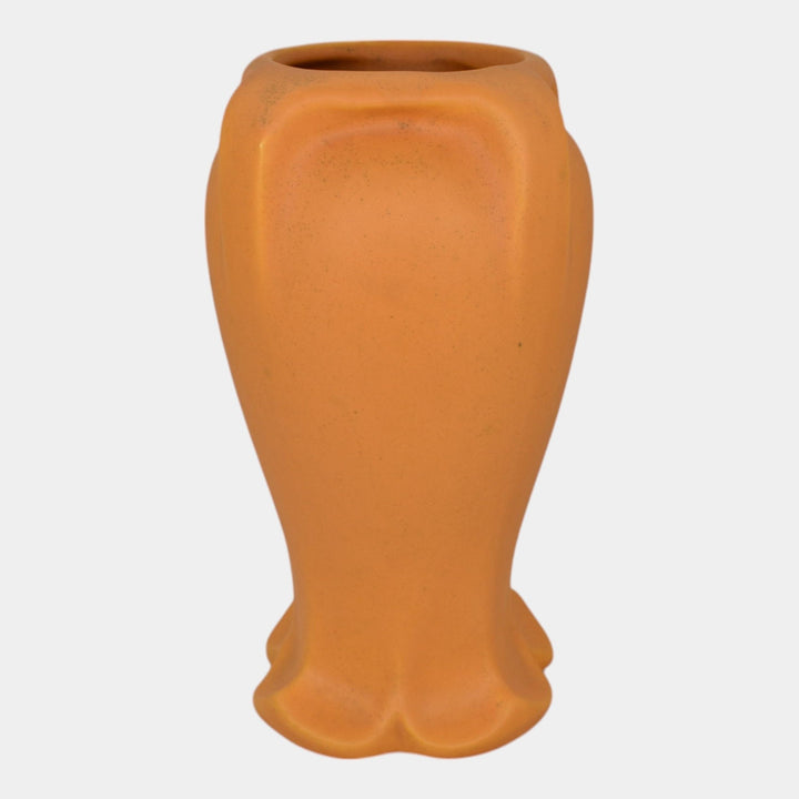 Haeger 1920s Arts And Crafts Pottery Orange Buttressed Scalloped Ceramic Vase