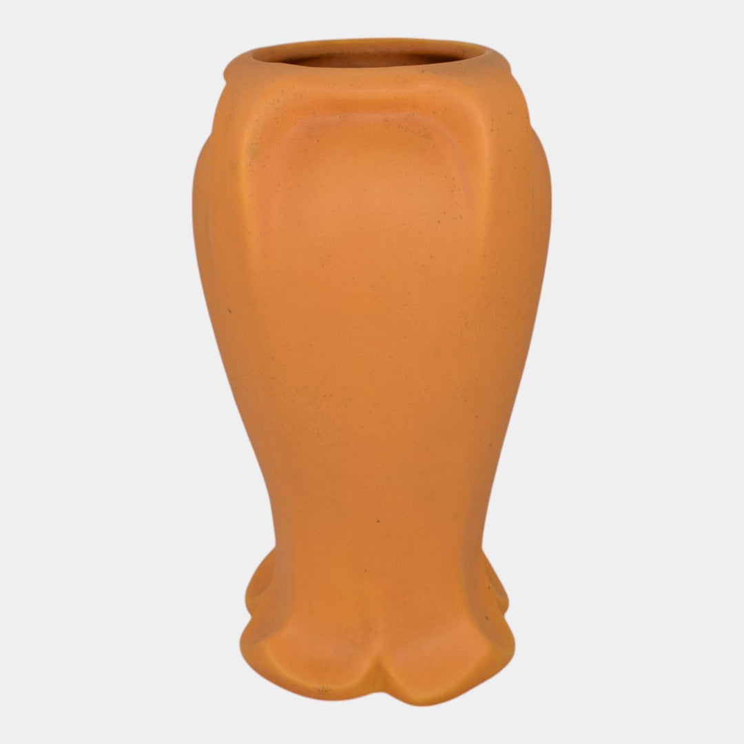Haeger 1920s Arts And Crafts Pottery Orange Buttressed Scalloped Ceramic Vase