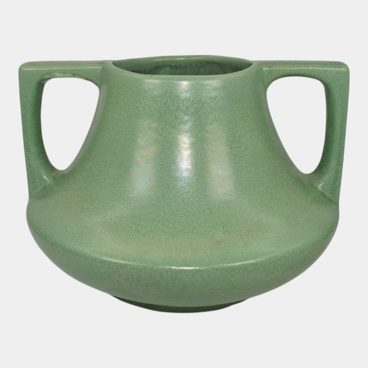 Haeger 1920s Art Pottery Geranium Leaf Frosted Matte Green Handled Vase - Just Art Pottery
