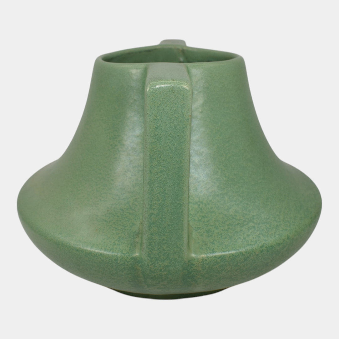 Haeger 1920s Art Pottery Geranium Leaf Frosted Matte Green Handled Vase - Just Art Pottery