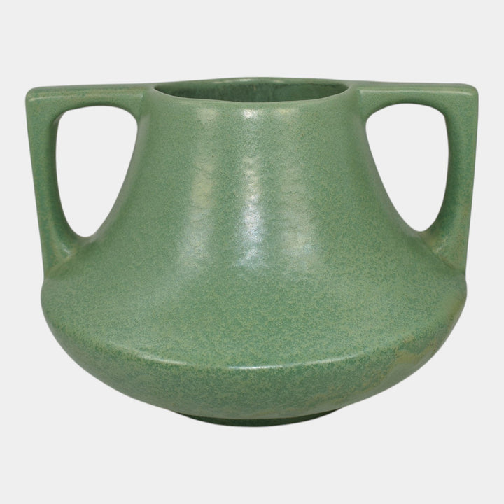 Haeger 1920s Art Pottery Geranium Leaf Frosted Matte Green Handled Vase - Just Art Pottery