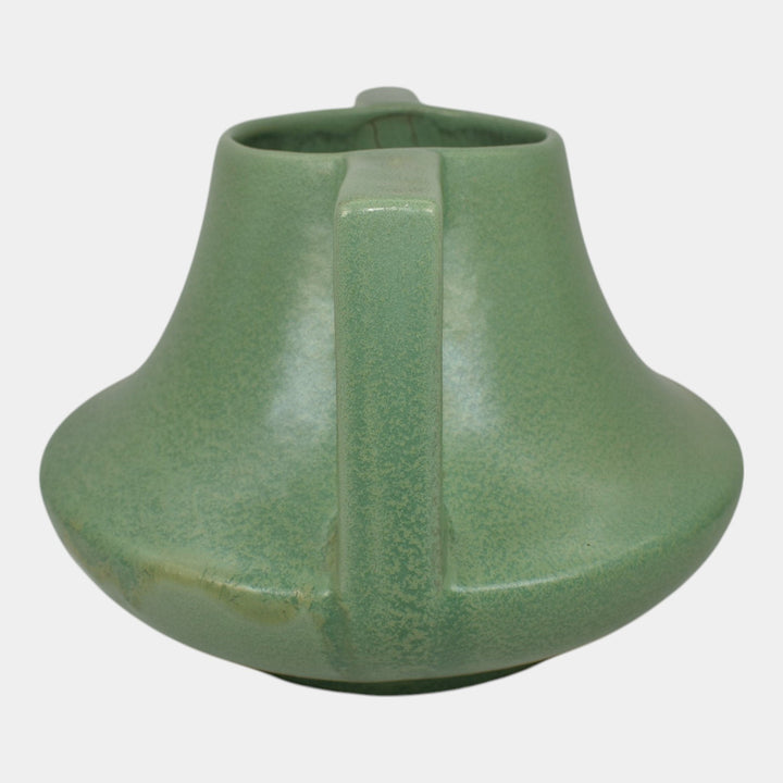 Haeger 1920s Art Pottery Geranium Leaf Frosted Matte Green Handled Vase - Just Art Pottery