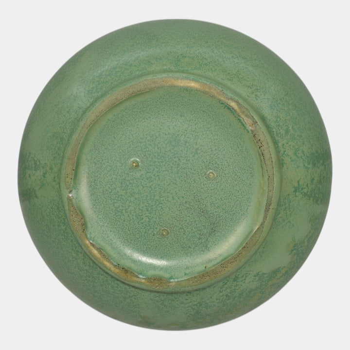 Haeger 1920s Art Pottery Geranium Leaf Frosted Matte Green Handled Vase - Just Art Pottery