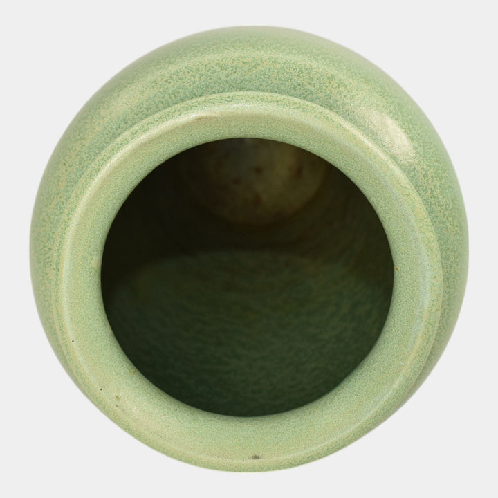 Haeger 1920s Art Pottery Geranium Leaf Frosted Matte Green Tall Vase - Just Art Pottery