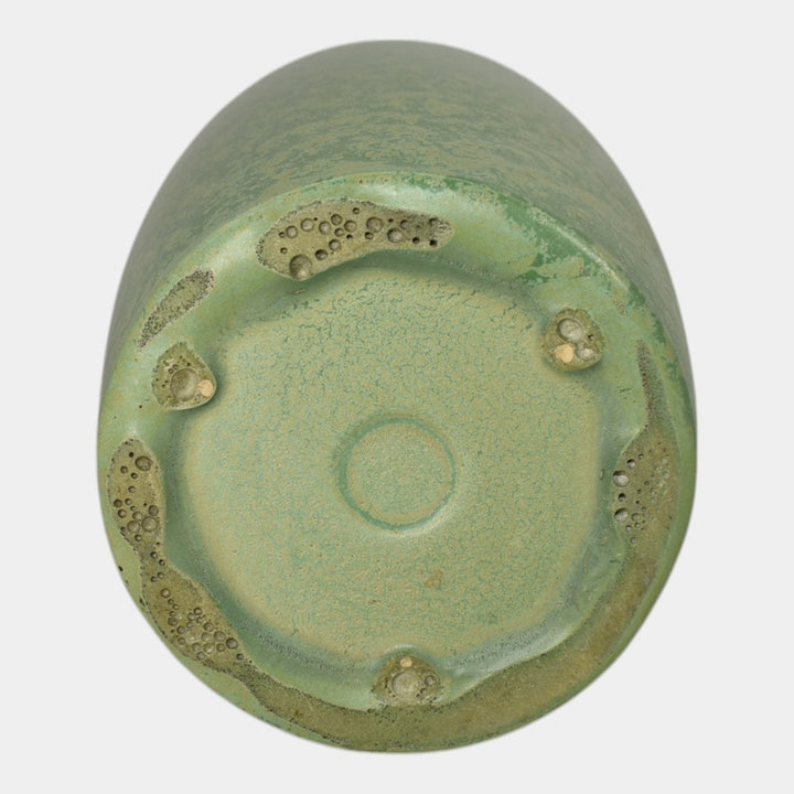 Haeger 1920s Art Pottery Geranium Leaf Frosted Matte Green Tall Vase - Just Art Pottery