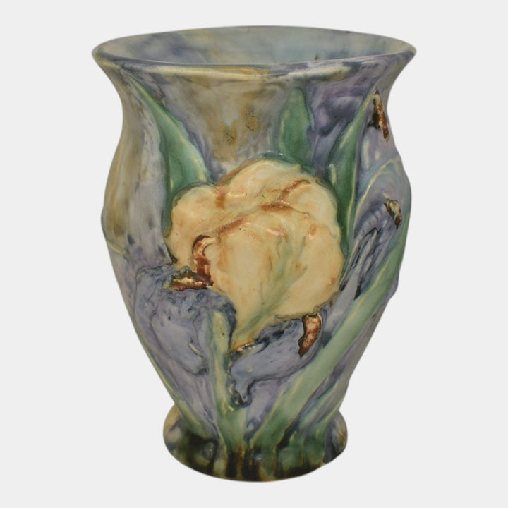 Weller Silvertone 1920s Vintage Art Pottery Iris Pastel Flared Rim Ceramic Vase