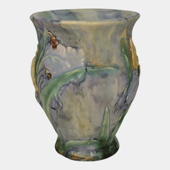 Weller Silvertone 1920s Vintage Art Pottery Iris Pastel Flared Rim Ceramic Vase