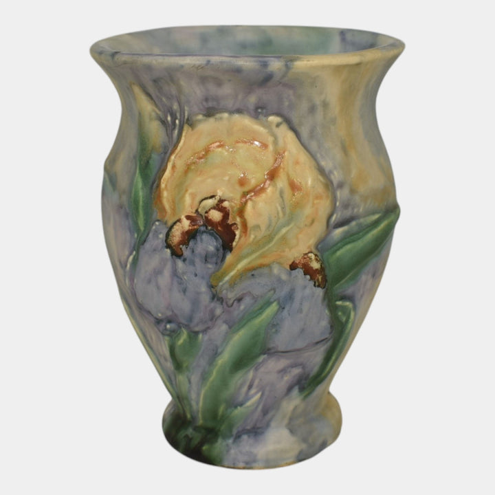 Weller Silvertone 1920s Vintage Art Pottery Iris Pastel Flared Rim Ceramic Vase
