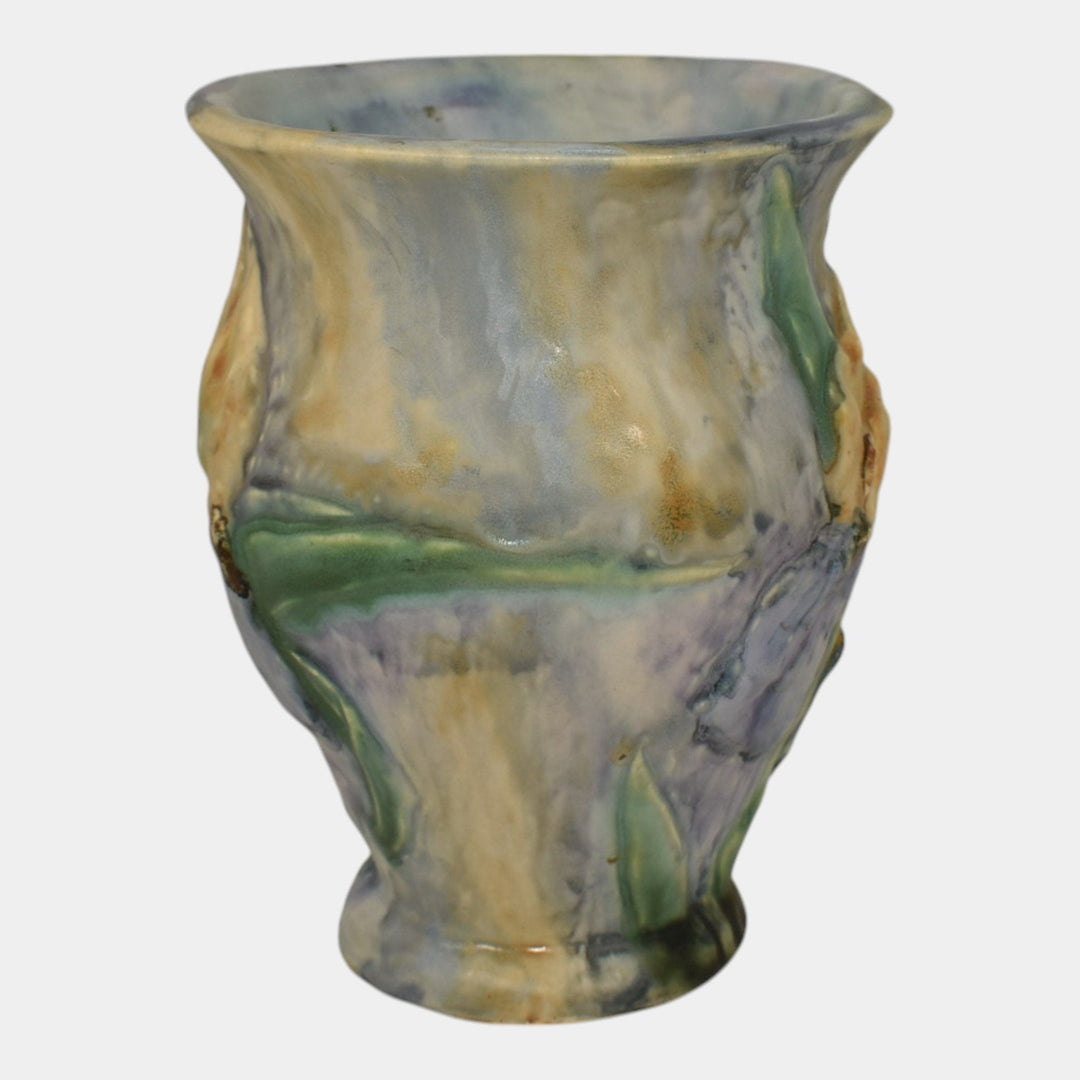 Weller Silvertone 1920s Vintage Art Pottery Iris Pastel Flared Rim Ceramic Vase