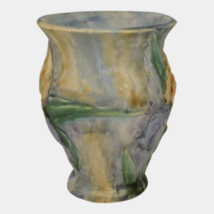 Weller Silvertone 1920s Vintage Art Pottery Iris Pastel Flared Rim Ceramic Vase