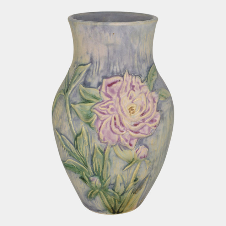 Weller Silvertone 1920s Vintage Art Pottery Pastel Peony Ceramic Vase 3 - Just Art Pottery