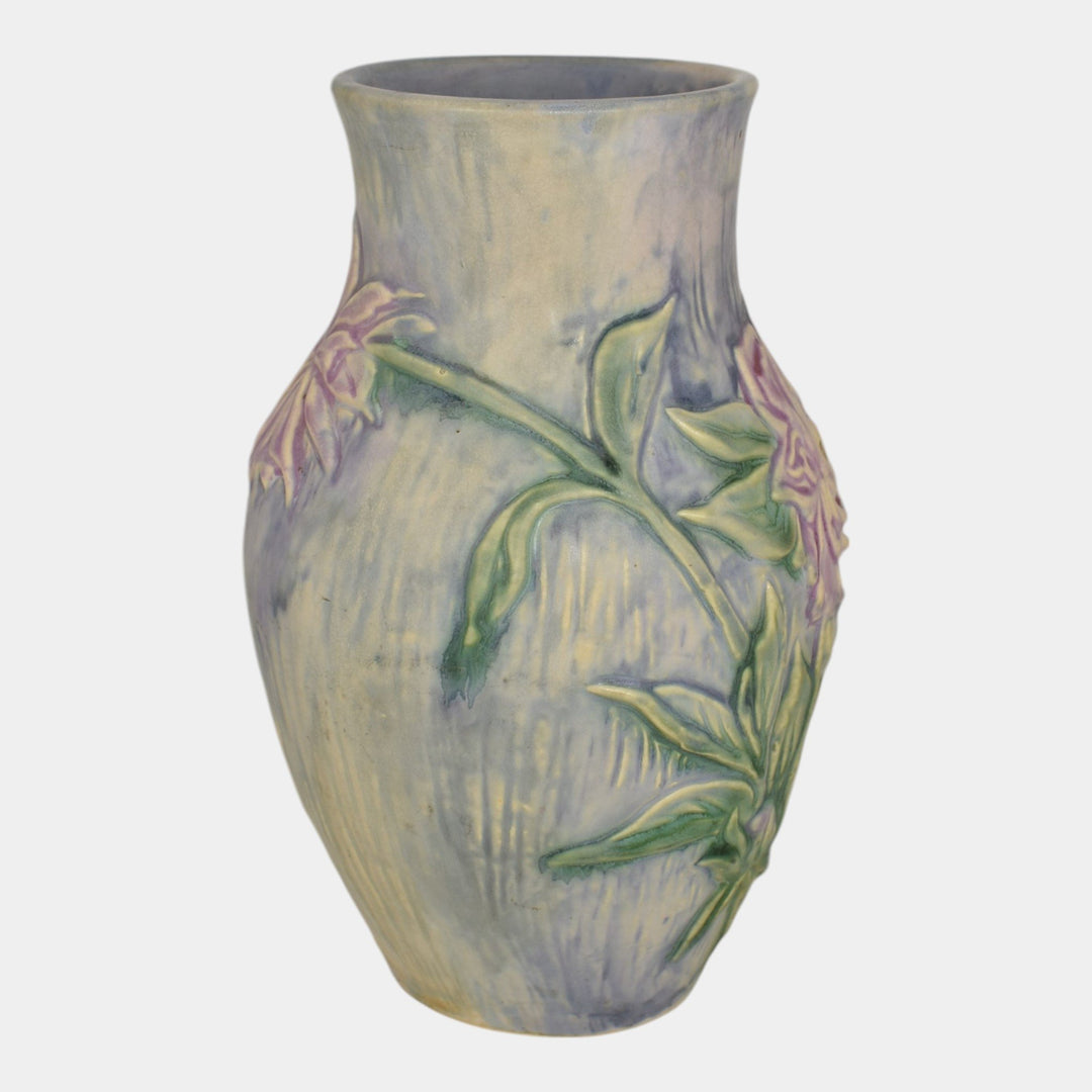 Weller Silvertone 1920s Vintage Art Pottery Pastel Peony Ceramic Vase 3 - Just Art Pottery