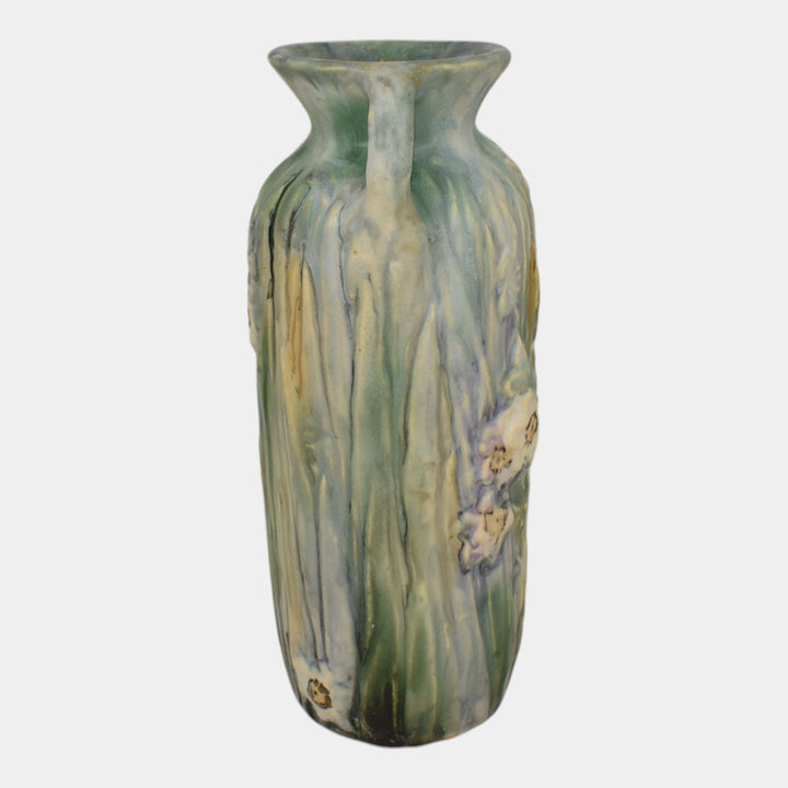 Weller Silvertone 1920s Vintage Art Pottery Floral Blue Pastel Ceramic Vase