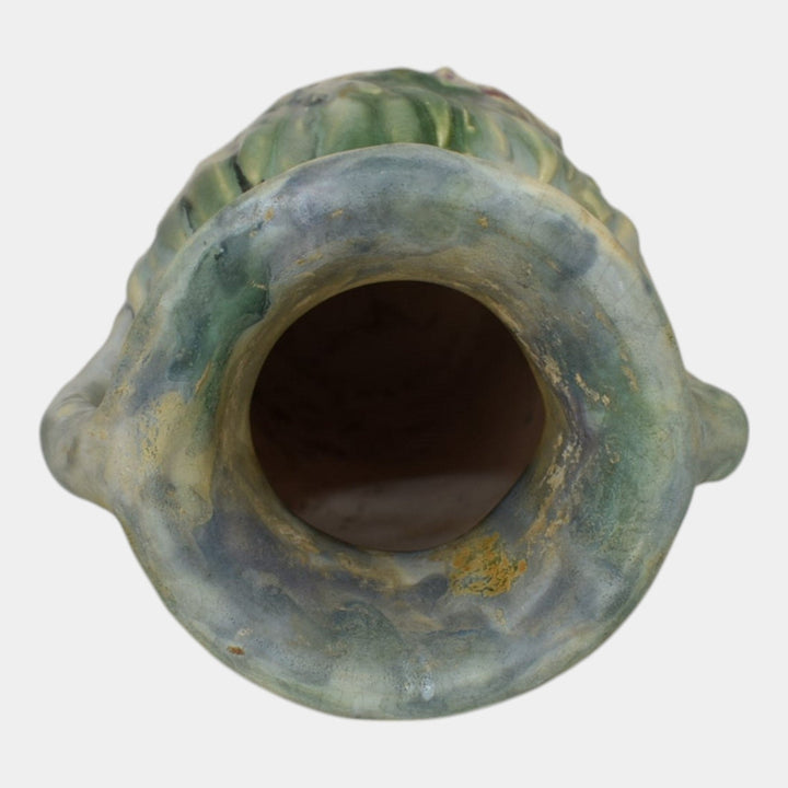 Weller Silvertone 1920s Vintage Art Pottery Floral Blue Pastel Ceramic Vase