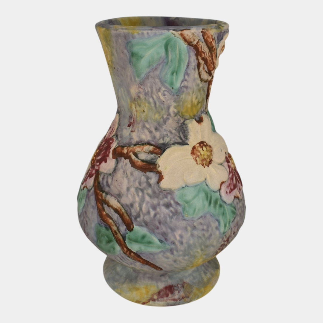 Weller Silvertone 1920s Vintage Art Pottery Floral Purple Pastel Ceramic Vase