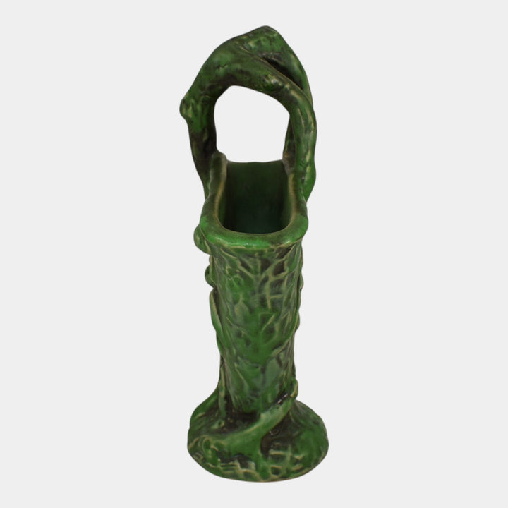 Weller Silvertone Matte Green Variant 1920s Vintage Art Pottery Floral Basket