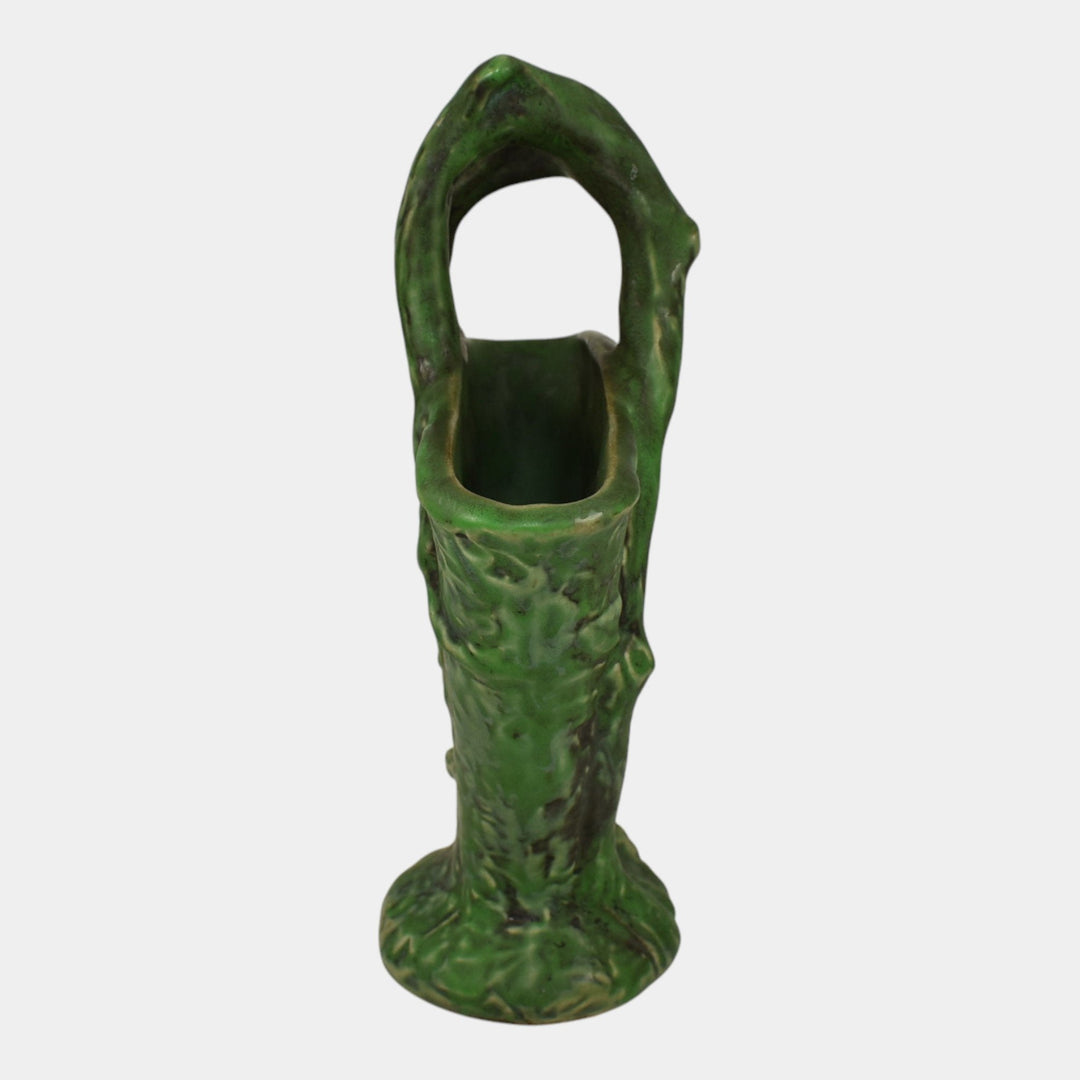 Weller Silvertone Matte Green Variant 1920s Vintage Art Pottery Floral Basket