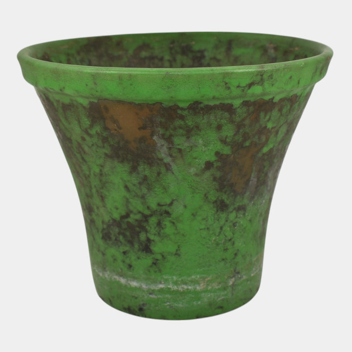 Weller Coppertone 1920s Vintage Arts and Crafts Pottery Green Flower Pot Planter - Just Art Pottery