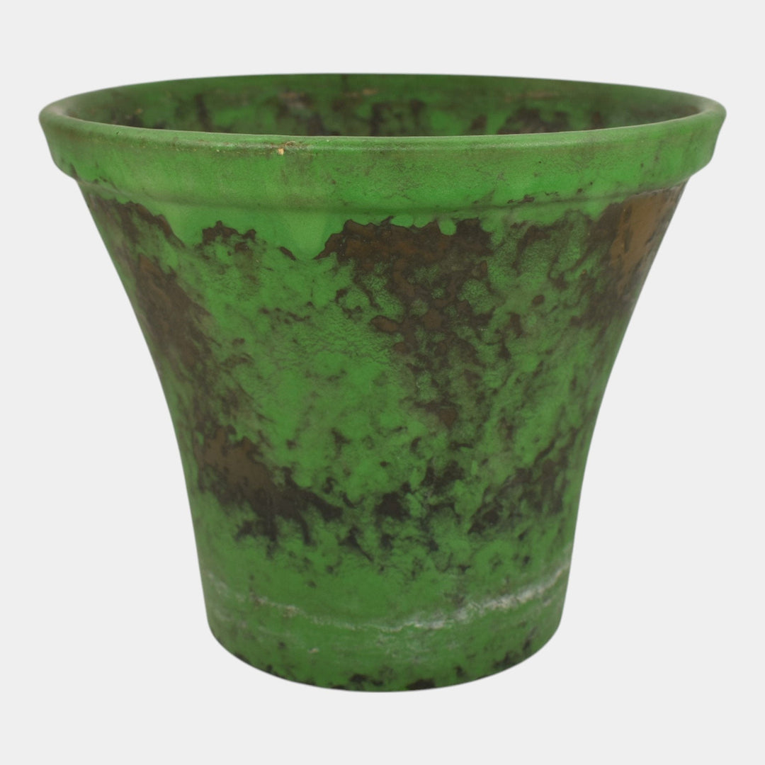 Weller Coppertone 1920s Vintage Arts and Crafts Pottery Green Flower Pot Planter - Just Art Pottery