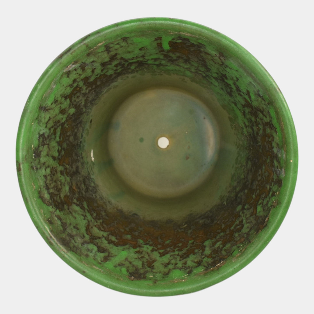Weller Coppertone 1920s Vintage Arts and Crafts Pottery Green Flower Pot Planter - Just Art Pottery
