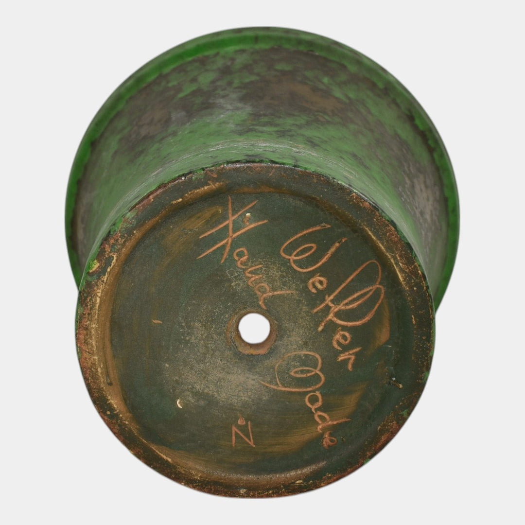 Weller Coppertone 1920s Vintage Arts and Crafts Pottery Green Flower Pot Planter - Just Art Pottery
