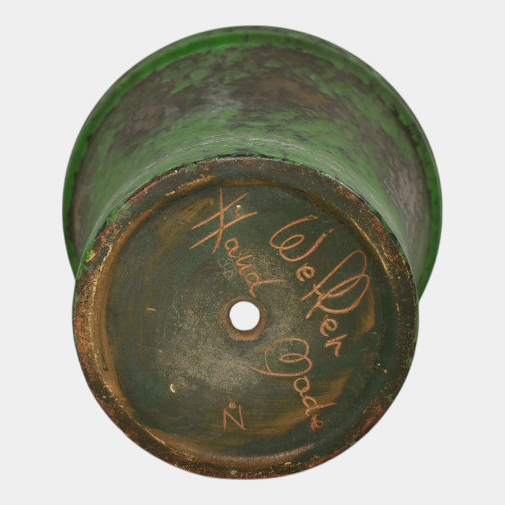 Weller Coppertone 1920s Vintage Arts and Crafts Pottery Green Flower Pot Planter - Just Art Pottery