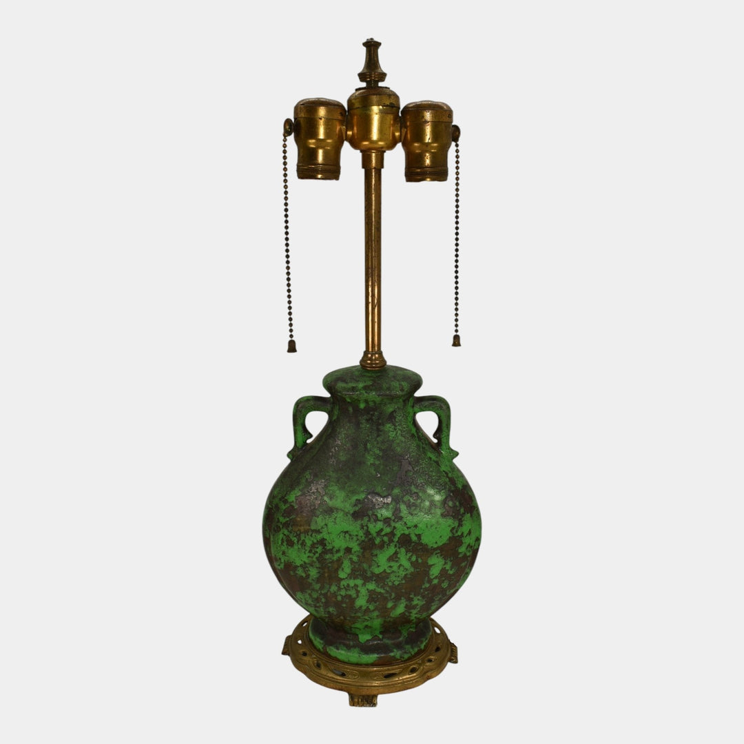 Weller Coppertone 1920s Vintage Art Pottery Matte Green Ceramic Factory Lamp