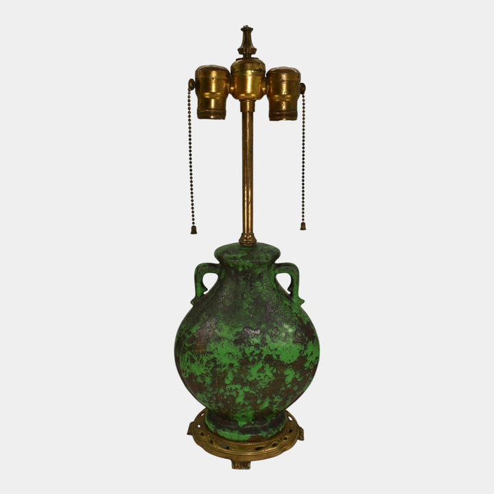 Weller Coppertone 1920s Vintage Art Pottery Matte Green Ceramic Factory Lamp