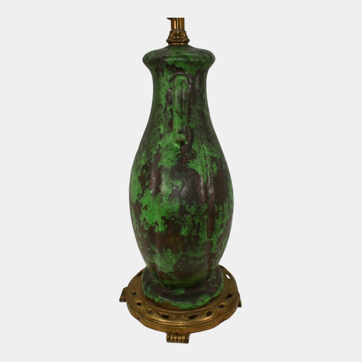 Weller Coppertone 1920s Vintage Art Pottery Matte Green Ceramic Factory Lamp