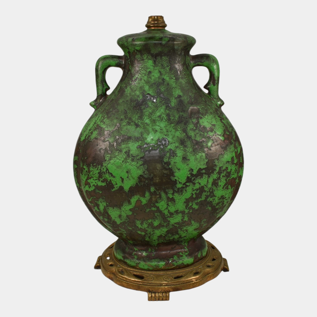 Weller Coppertone 1920s Vintage Art Pottery Matte Green Ceramic Factory Lamp