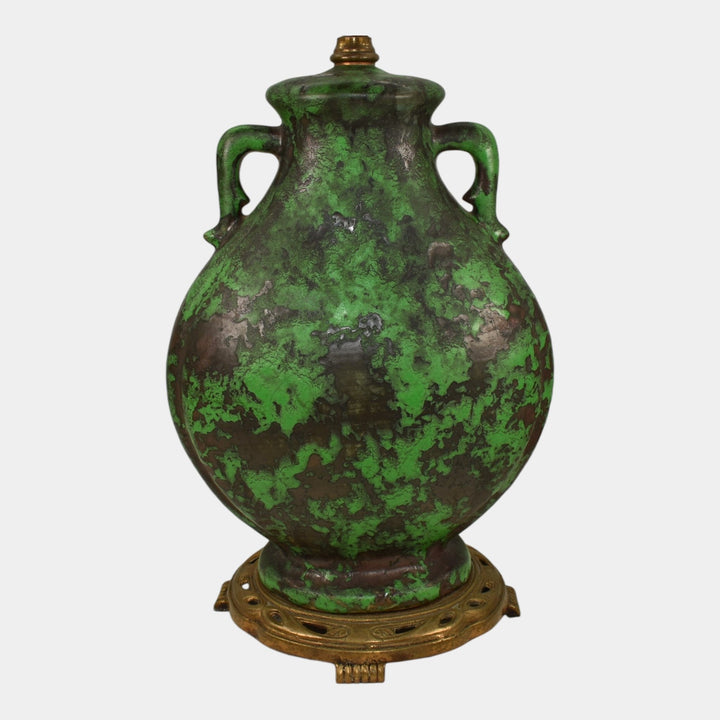 Weller Coppertone 1920s Vintage Art Pottery Matte Green Ceramic Factory Lamp