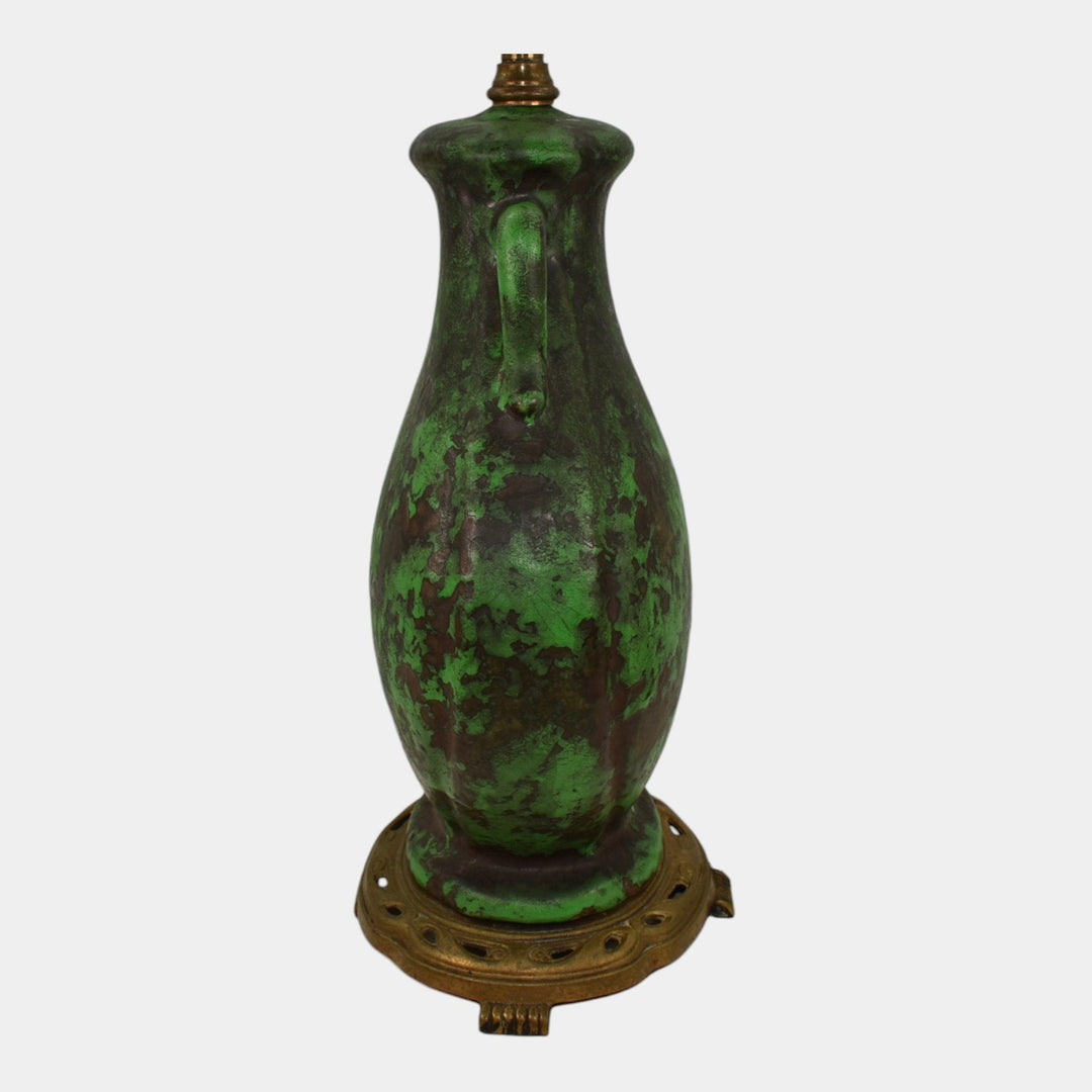 Weller Coppertone 1920s Vintage Art Pottery Matte Green Ceramic Factory Lamp