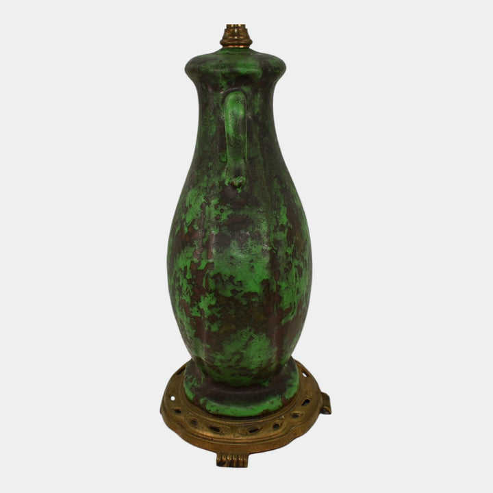 Weller Coppertone 1920s Vintage Art Pottery Matte Green Ceramic Factory Lamp