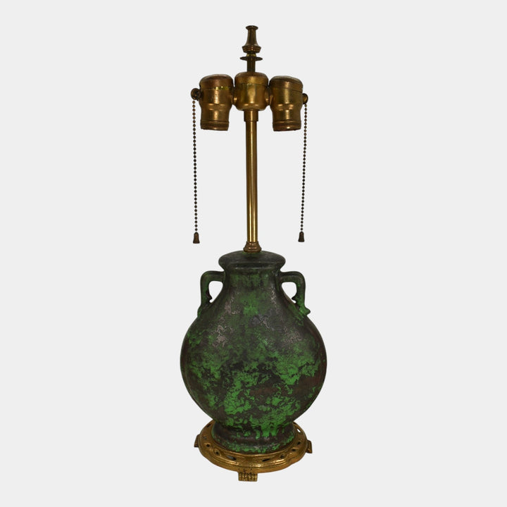 Weller Coppertone 1920s Vintage Art Pottery Matte Green Ceramic Factory Lamp