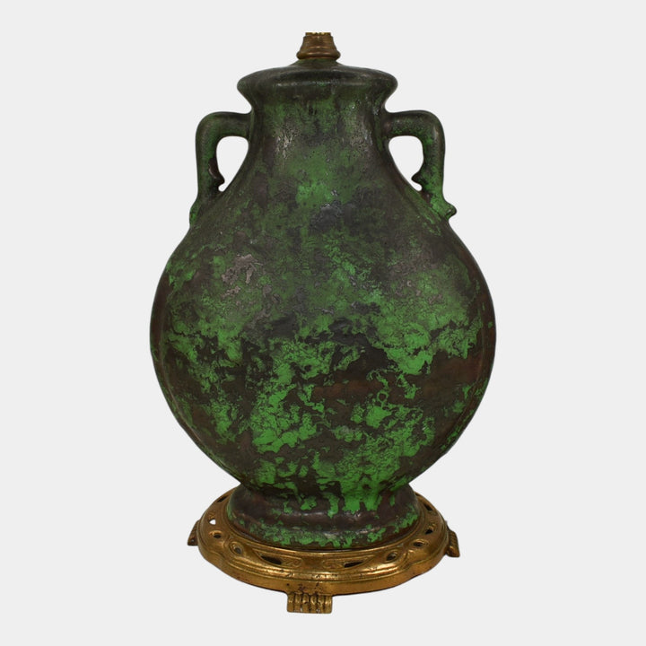 Weller Coppertone 1920s Vintage Art Pottery Matte Green Ceramic Factory Lamp