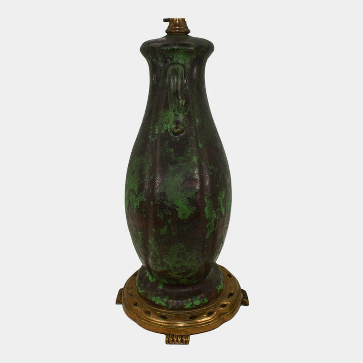 Weller Coppertone 1920s Vintage Art Pottery Matte Green Ceramic Factory Lamp
