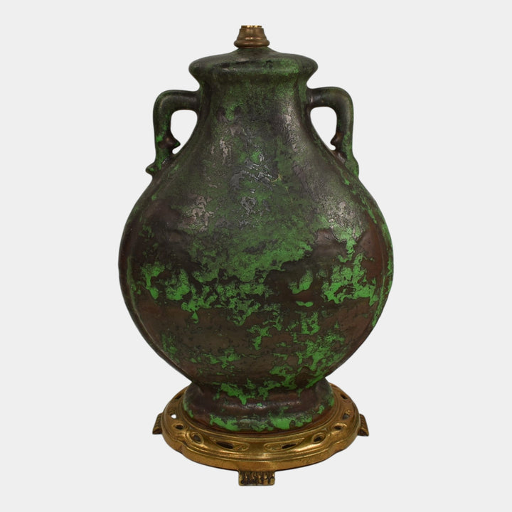 Weller Coppertone 1920s Vintage Art Pottery Matte Green Ceramic Factory Lamp