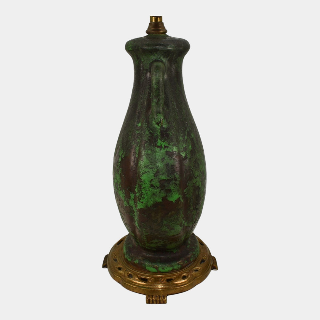 Weller Coppertone 1920s Vintage Art Pottery Matte Green Ceramic Factory Lamp