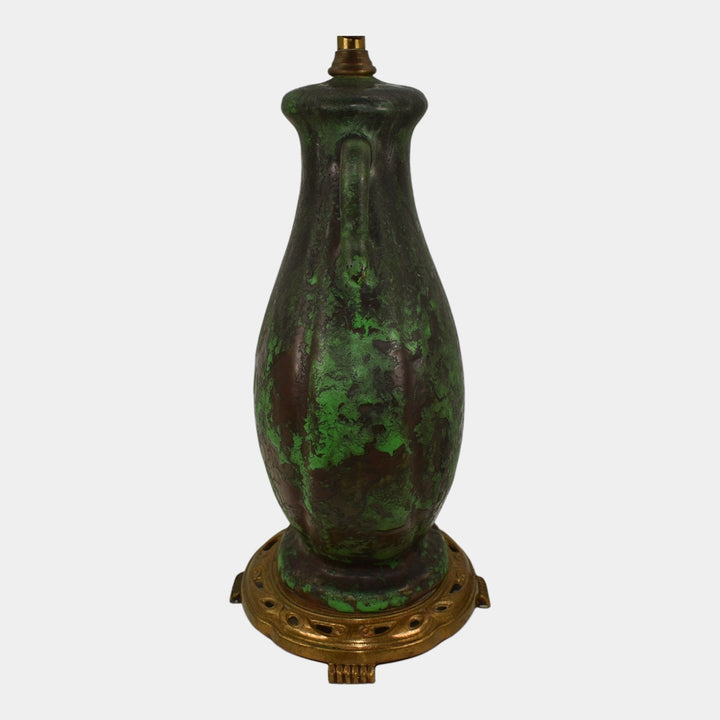 Weller Coppertone 1920s Vintage Art Pottery Matte Green Ceramic Factory Lamp