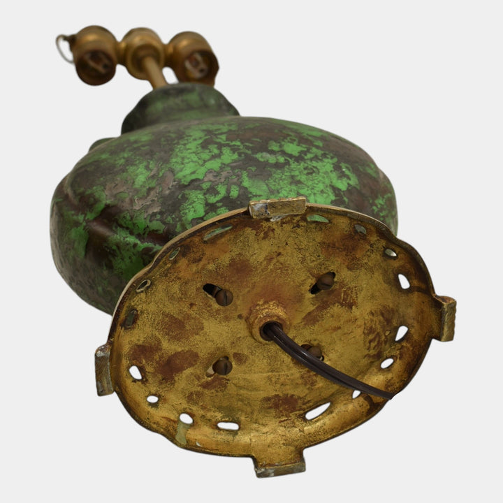 Weller Coppertone 1920s Vintage Art Pottery Matte Green Ceramic Factory Lamp