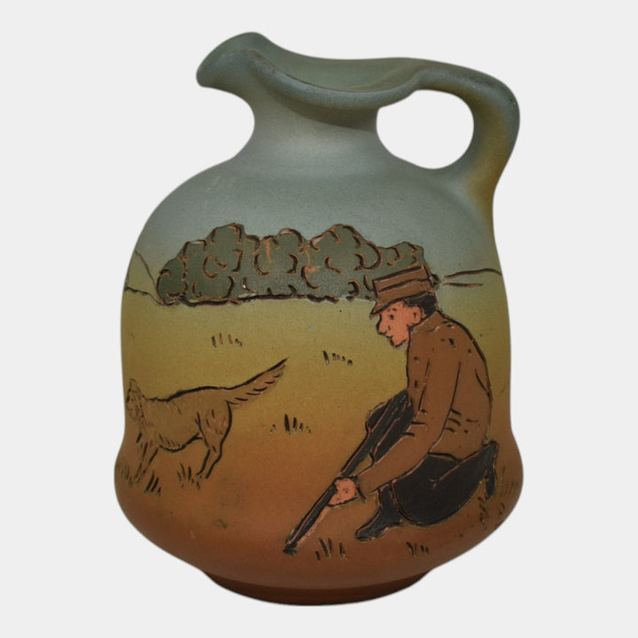 Weller Dickens Ware 1900s Vintage Art Pottery Hunt Scene Dog Pitcher 234