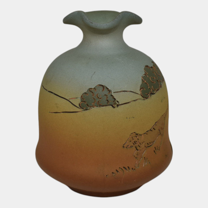 Weller Dickens Ware 1900s Vintage Art Pottery Hunt Scene Dog Pitcher 234