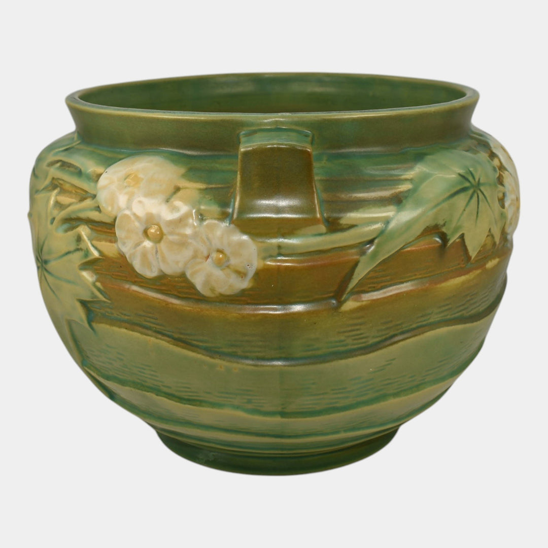 Roseville Luffa Green 1934 Vintage Art Deco Pottery Jardiniere Planter 631-8 - Just Art Pottery