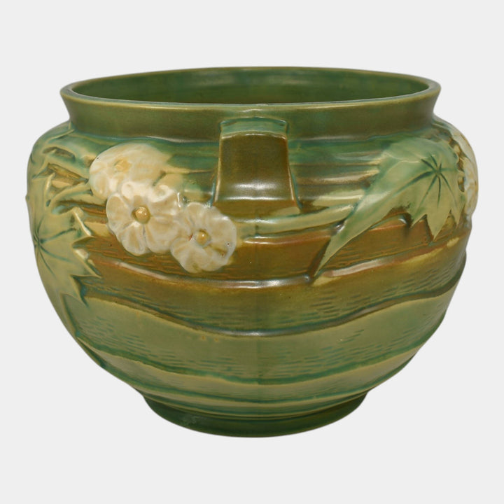 Roseville Luffa Green 1934 Vintage Art Deco Pottery Jardiniere Planter 631-8 - Just Art Pottery
