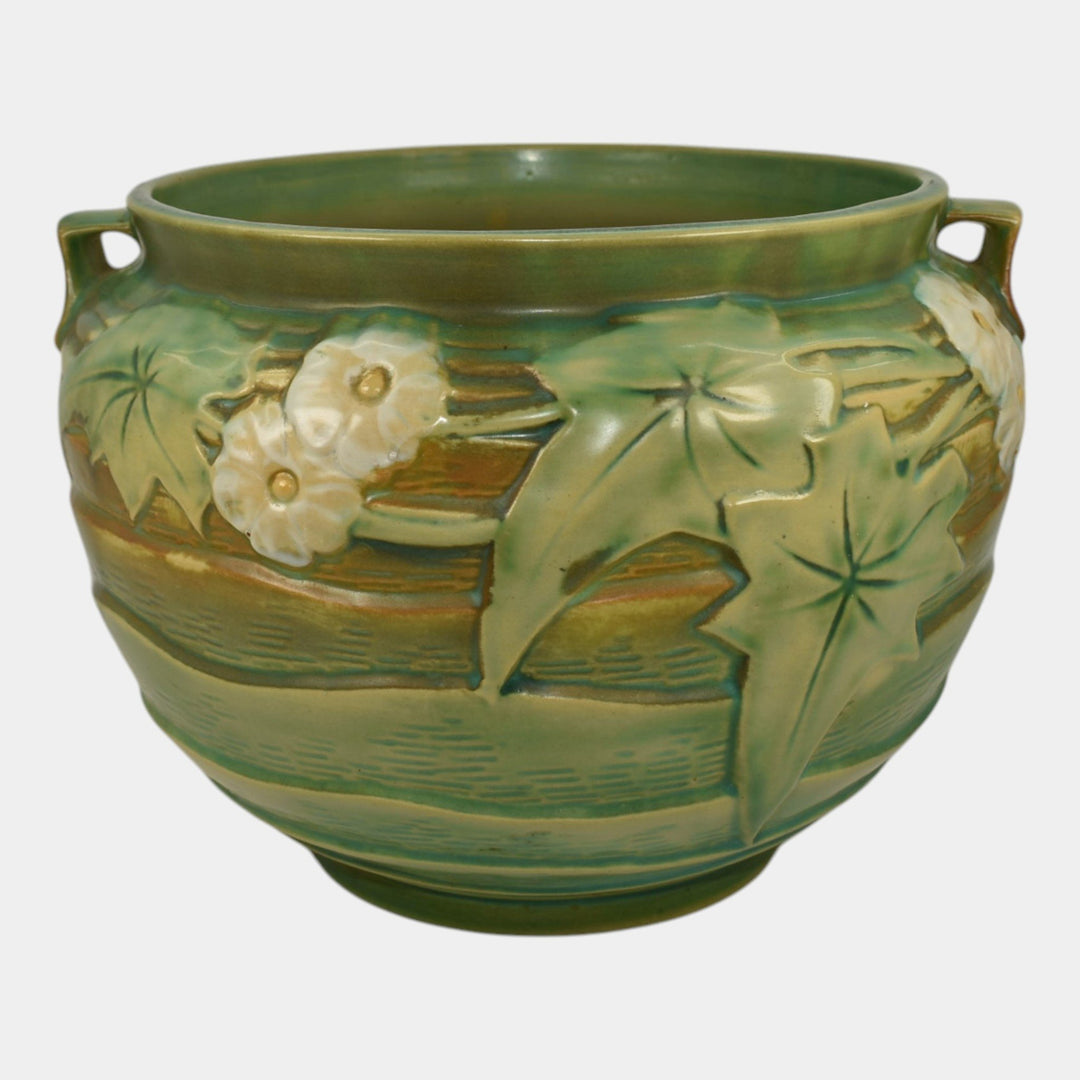 Roseville Luffa Green 1934 Vintage Art Deco Pottery Jardiniere Planter 631-8 - Just Art Pottery