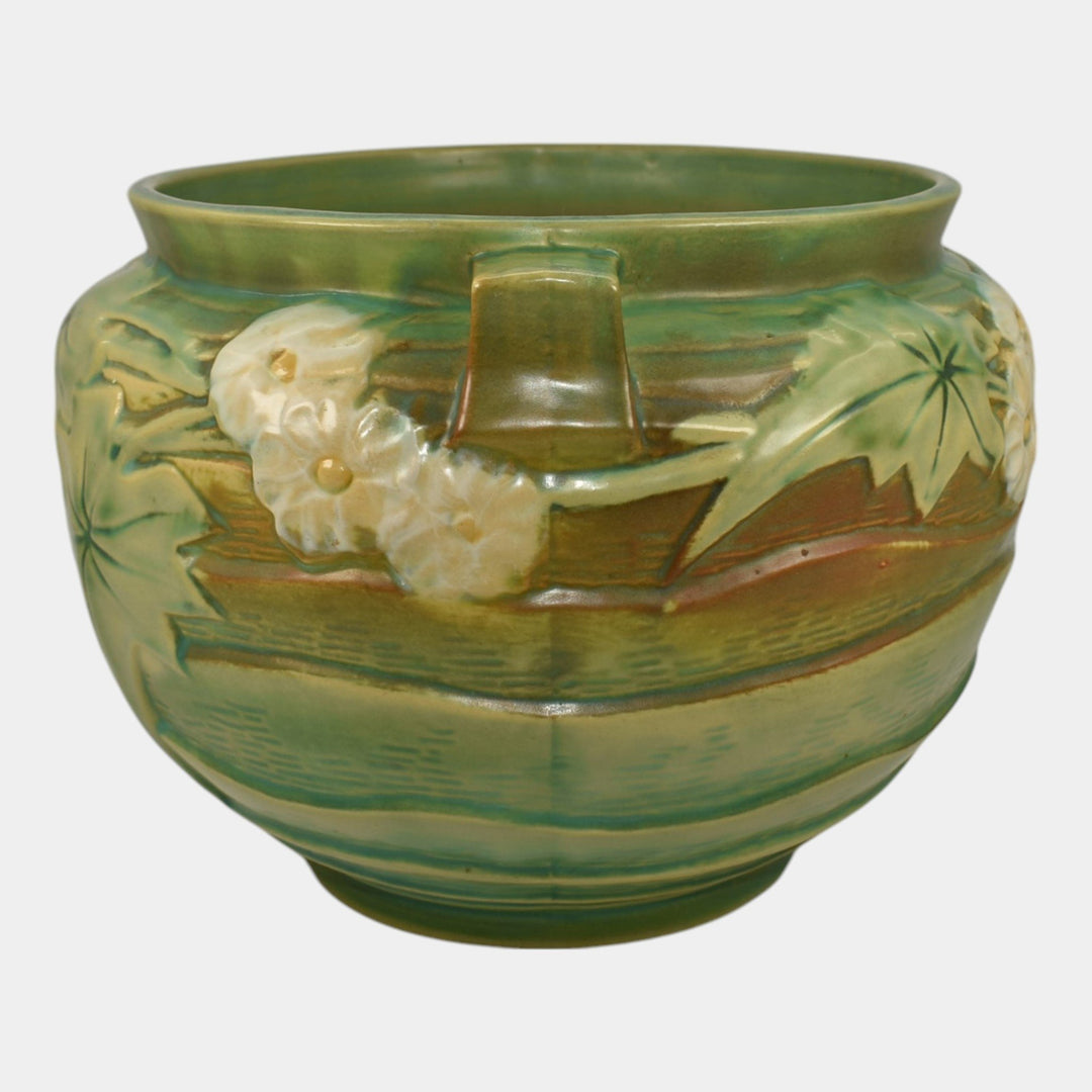 Roseville Luffa Green 1934 Vintage Art Deco Pottery Jardiniere Planter 631-8 - Just Art Pottery