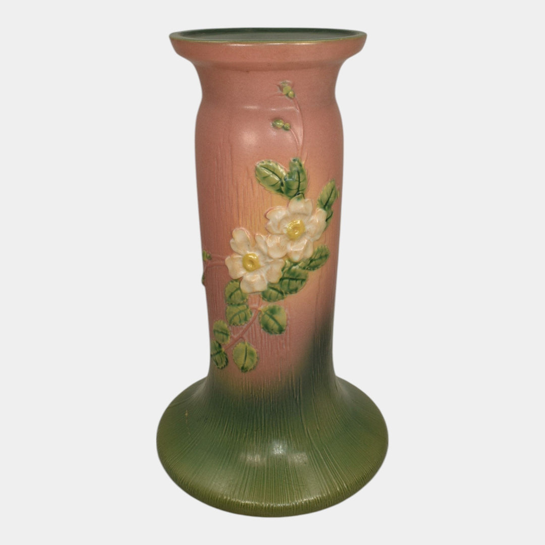 Roseville White Rose Pink 1940 Vintage Art Pottery Ceramic Pedestal 653-8