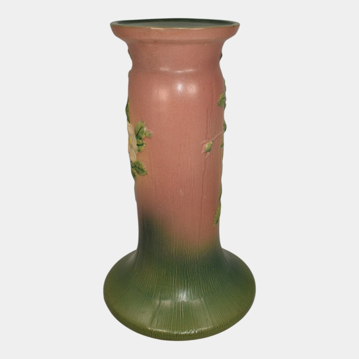 Roseville White Rose Pink 1940 Vintage Art Pottery Ceramic Pedestal 653-8