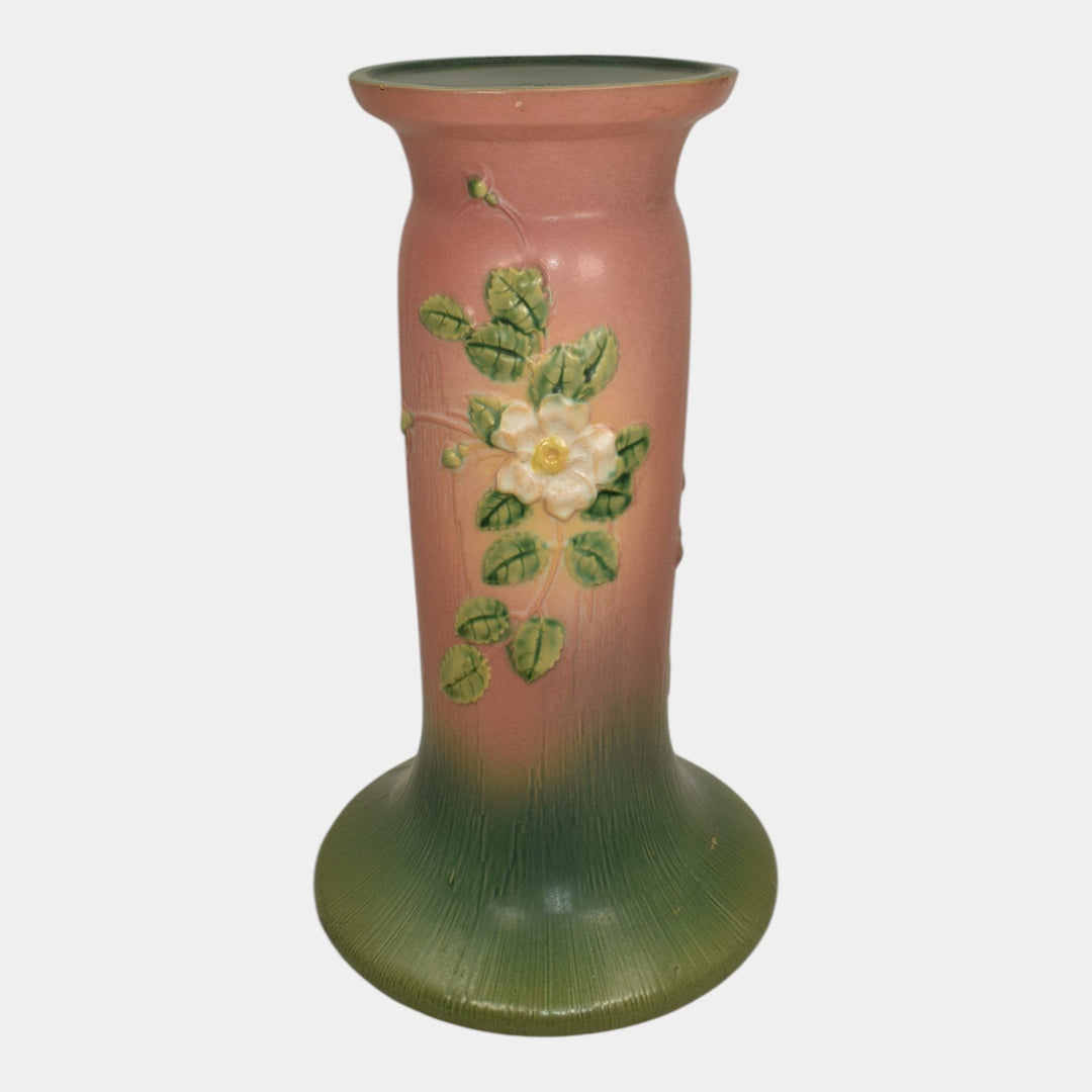 Roseville White Rose Pink 1940 Vintage Art Pottery Ceramic Pedestal 653-8