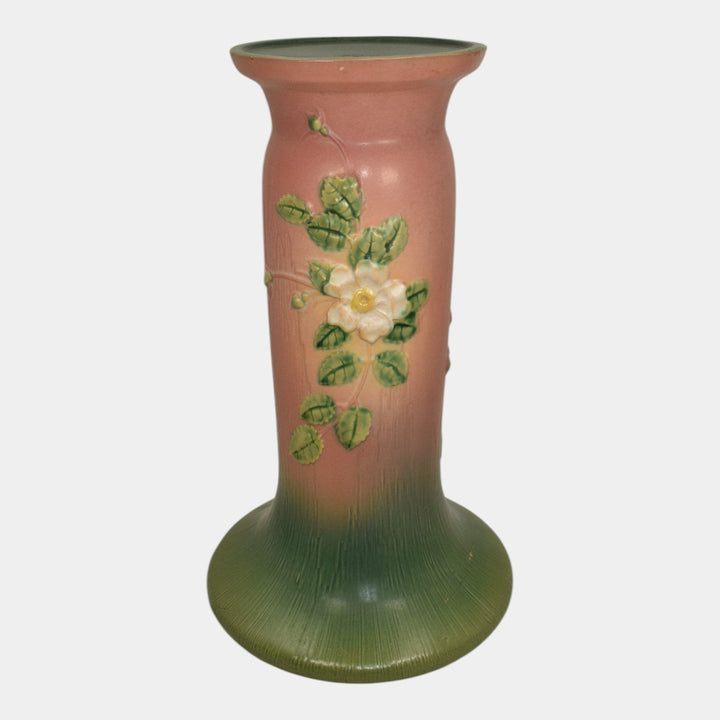 Roseville White Rose Pink 1940 Vintage Art Pottery Ceramic Pedestal 653-8